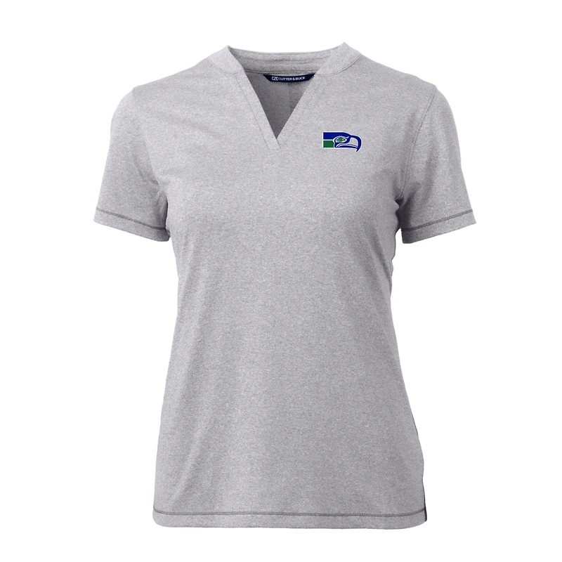 Polo à col en V Forge Blade pour femme, gris chiné, avec logo rétro des Seattle Seahawks, Cutter & Buck