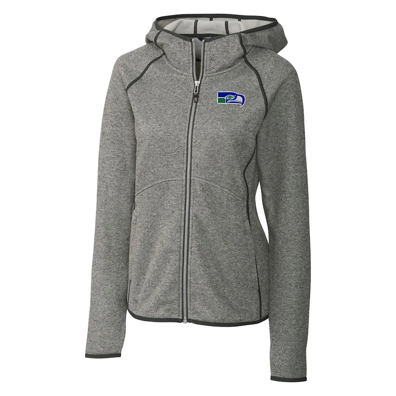 Women's Cutter & Buck Heather Gray Seattle Seahawks Throwback Logo Mainsail Full-Zip Jacket