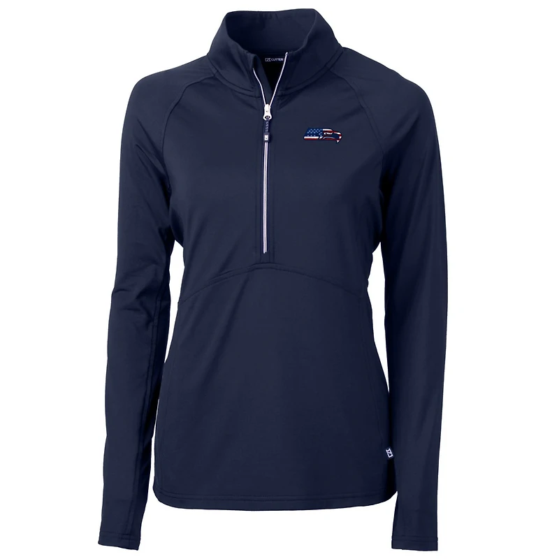 Women's Cutter & Buck Navy Seattle Seahawks Adapt Eco Knit Stretch Recycled Half-Zip Pullover Top