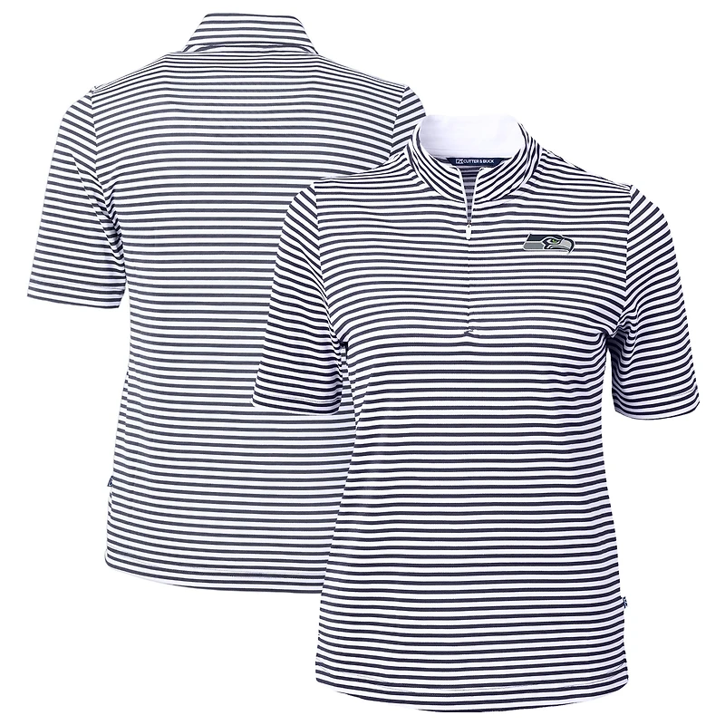 Women's Cutter & Buck  Navy Seattle Seahawks DryTec Virtue Eco Pique Stripe Recycled Polo