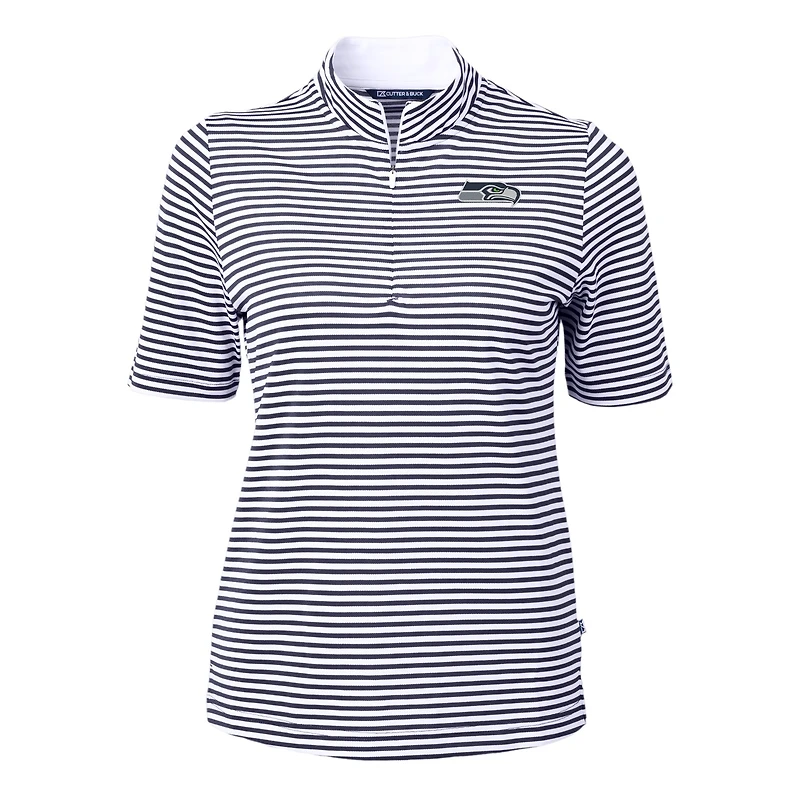 Women's Cutter & Buck  Navy Seattle Seahawks DryTec Virtue Eco Pique Stripe Recycled Polo
