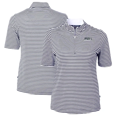Women's Cutter & Buck  Navy Seattle Seahawks DryTec Virtue Eco Pique Stripe Recycled Polo