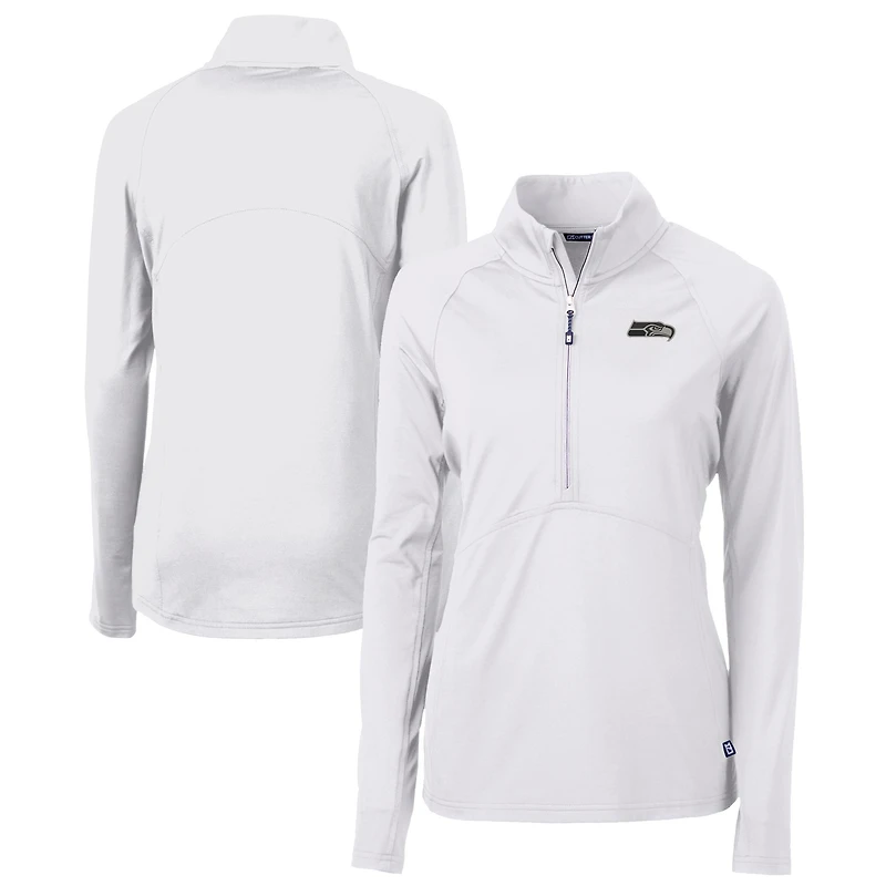 Women's Cutter & Buck  White Seattle Seahawks Adapt Eco Knit Stretch Recycled Raglan Half-Zip Top