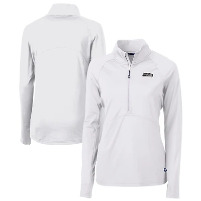 Women's Cutter & Buck  White Seattle Seahawks Adapt Eco Knit Stretch Recycled Raglan Half-Zip Top