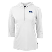 Women's Cutter & Buck White Seattle Seahawks Throwback Logo Virtue Eco Pique 3/4 Sleeve Half-Zip Pullover Hoodie