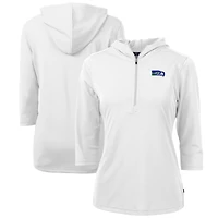 Women's Cutter & Buck White Seattle Seahawks Throwback Logo Virtue Eco Pique 3/4 Sleeve Half-Zip Pullover Hoodie