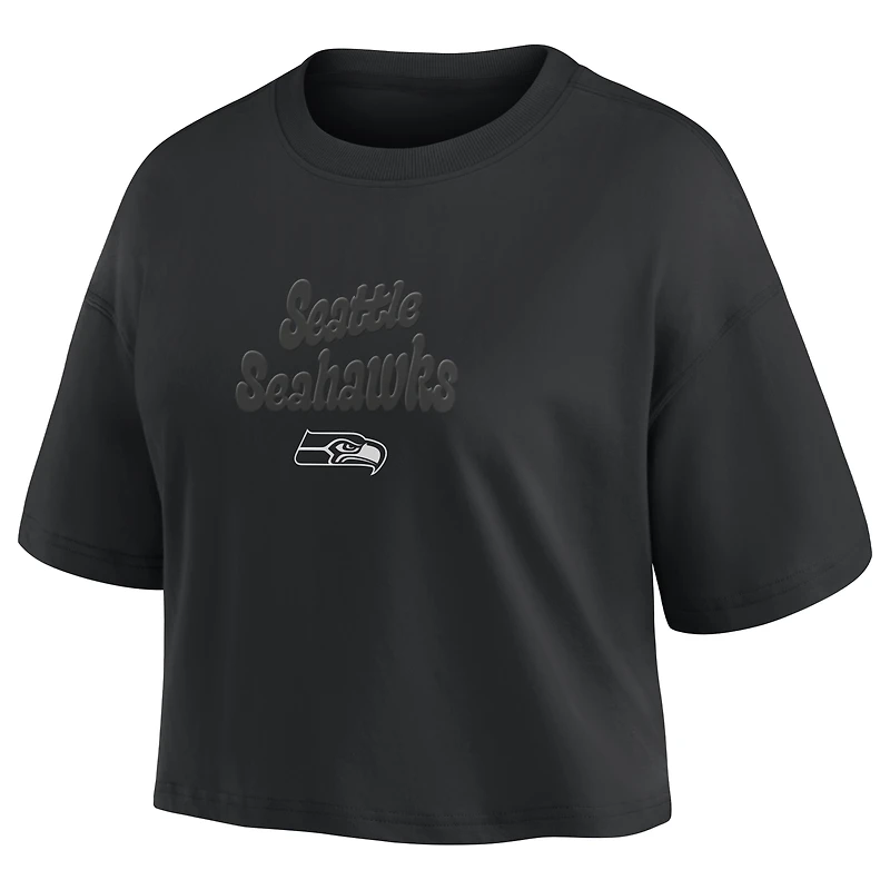 Women's Fanatics Black Seattle Seahawks Blackout Wave Cropped Top