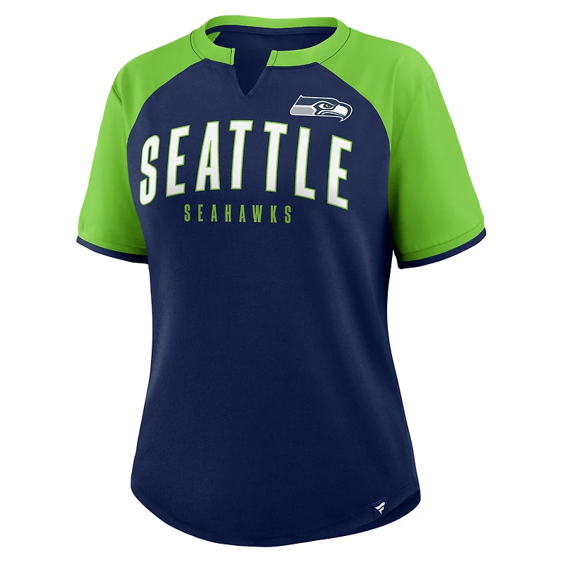 Women's Fanatics College Navy/Neon Green Seattle Seahawks Height Advantage T-Shirt