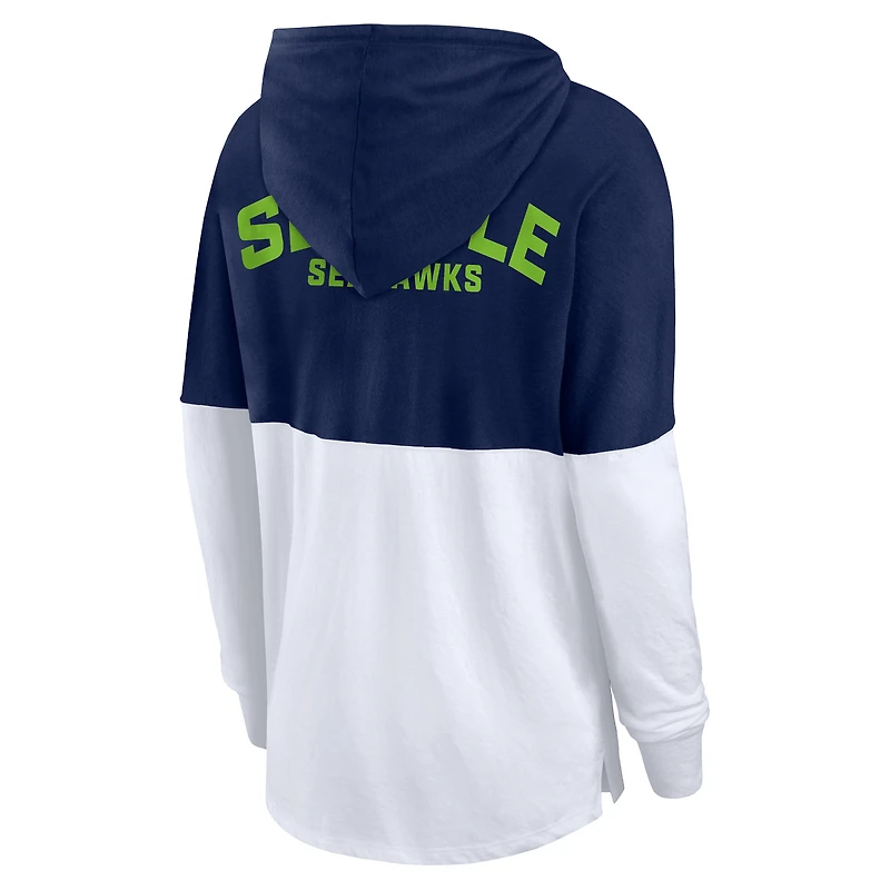 Women's Fanatics College Navy/White Seattle Seahawks Backup Option Long Sleeve Hoodie T-Shirt