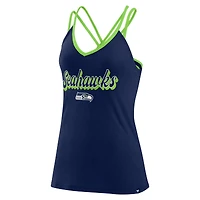 Women's Fanatics College Navy Seattle Seahawks Go For It Strappy Crossback Tank Top