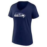 Women's Fanatics College Navy Seattle Seahawks Icon Primary Logo V-Neck T-Shirt