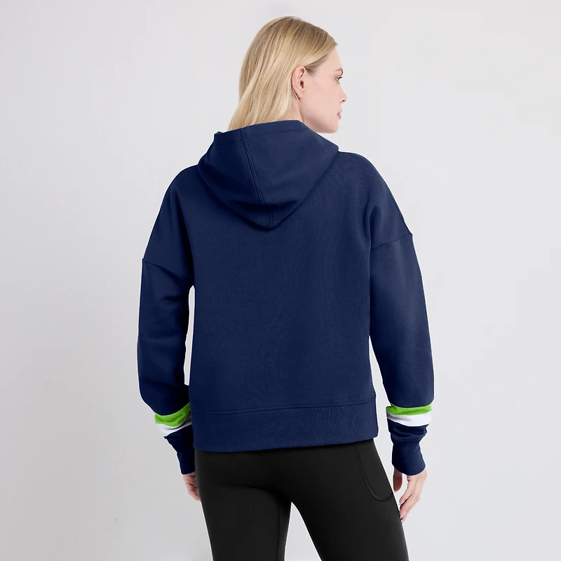 Women's Fanatics College Navy Seattle Seahawks Over Under Pullover Hoodie