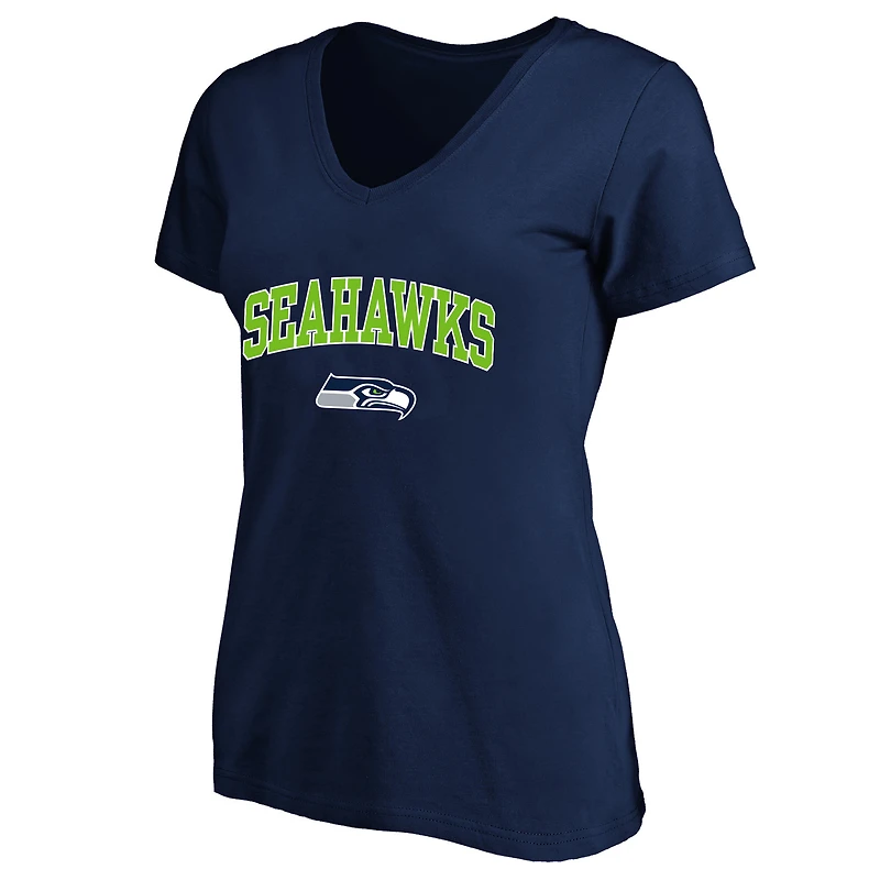 Women's Fanatics College Navy Seattle Seahawks Plus Arch Over Logo V-Neck T-Shirt