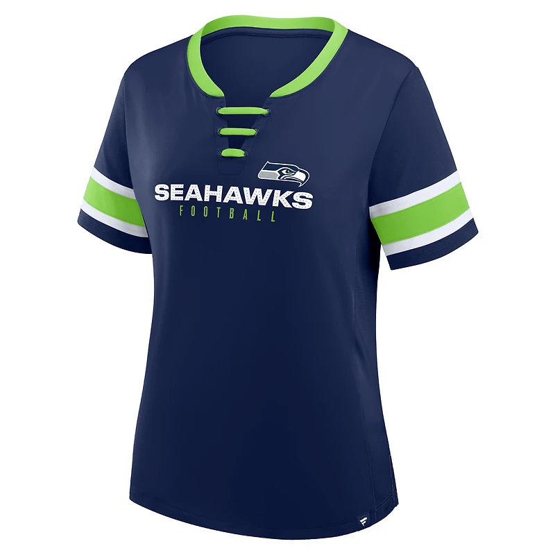 T-shirt à lacets et col en V pour femme Fanatics College Navy des Seattle Seahawks, grande taille, Red Zone Athena