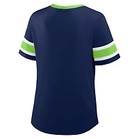 Women's Fanatics College Navy Seattle Seahawks Plus Red Zone Athena Lace-Up V-Notch Neck T-Shirt