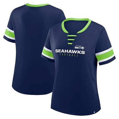Women's Fanatics College Navy Seattle Seahawks Plus Red Zone Athena Lace-Up V-Notch Neck T-Shirt