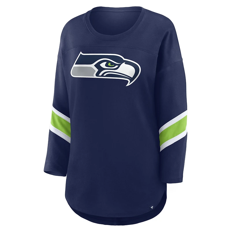 T-shirt à manches 3/4 Fanatics College Navy pour femme des Seattle Seahawks Redzone