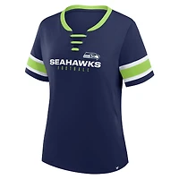 Women's Fanatics College Navy Seattle Seahawks Redzone Draw Play Athena Lace-Up T-Shirt