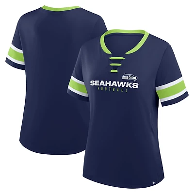 Women's Fanatics College Navy Seattle Seahawks Redzone Draw Play Athena Lace-Up T-Shirt