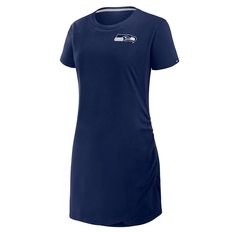 Women's Fanatics College Navy Seattle Seahawks Ruched Drape T-Shirt Dress