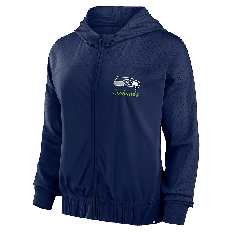Sweat à capuche entièrement zippé Fanatics College Navy Seattle Seahawks Script Lock pour femmes