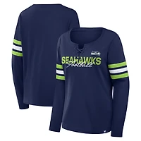 T-shirt à manches longues lacets Fanatics College Navy Seattle Seahawks pour femmes