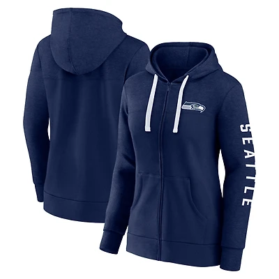 Sweat à capuche entièrement zippé pour femmes Fanatics Heather College Navy Seattle Seahawks grande taille City Ties