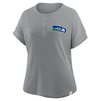 Women's Fanatics Heather Gray Seattle Seahawks Oversized Hometown Premium Henley Shirt