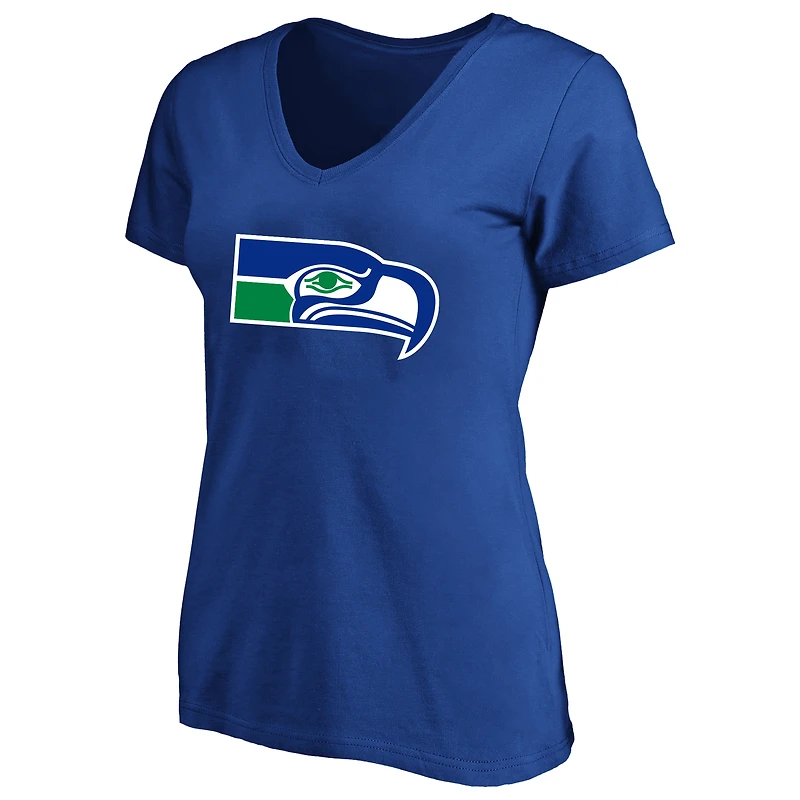 T-shirt à col en V pour femmes Fanatics Jaxon Smith-Njigba Royal Seattle Seahawks, grandes tailles, nom et numéro