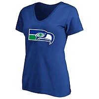 T-shirt à col en V pour femmes Fanatics Jaxon Smith-Njigba Royal Seattle Seahawks, grandes tailles, nom et numéro
