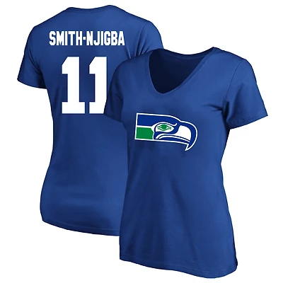 T-shirt à col en V pour femmes Fanatics Jaxon Smith-Njigba Royal Seattle Seahawks, grandes tailles, nom et numéro