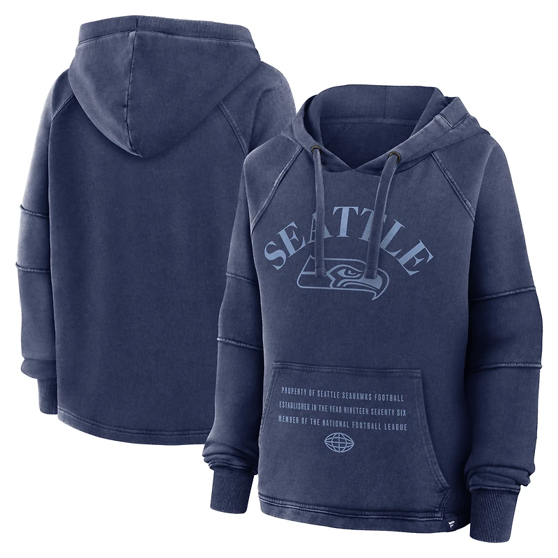 Women's Fanatics Navy Seattle Seahawks Oversized Raglan Gridiron Hoodie