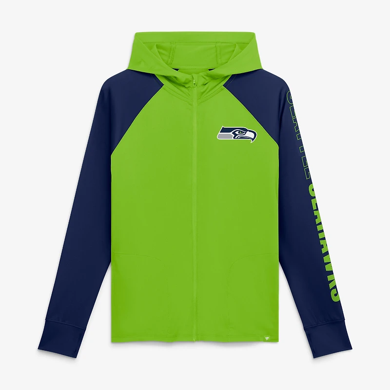 Women's Fanatics Neon Green/College Navy Seattle Seahawks Cornerback Blitz Raglan Full-Zip Hoodie