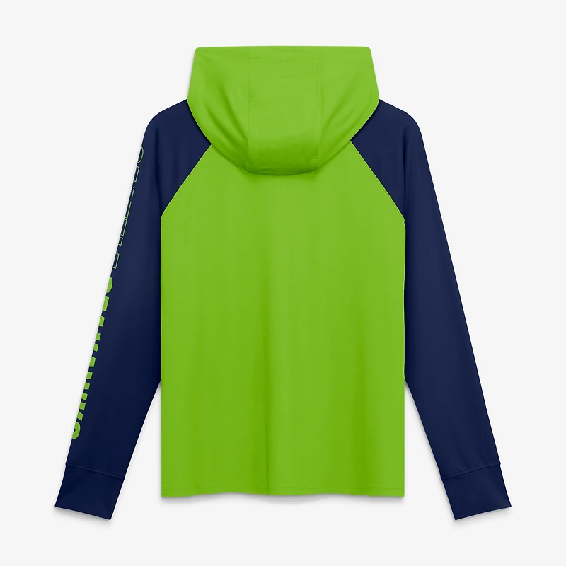 Women's Fanatics Neon Green/College Navy Seattle Seahawks Cornerback Blitz Raglan Full-Zip Hoodie