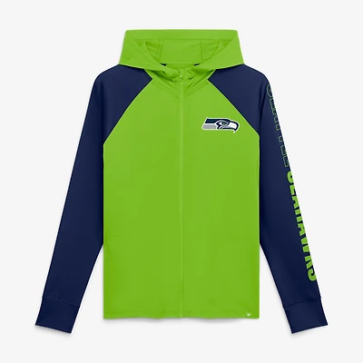 Women's Fanatics Neon Green/College Navy Seattle Seahawks Cornerback Blitz Raglan Full-Zip Hoodie