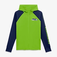 Women's Fanatics Neon Green/College Navy Seattle Seahawks Cornerback Blitz​ Raglan Full-Zip Hoodie
