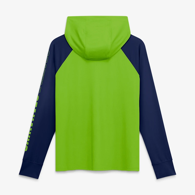 Women's Fanatics Neon Green/College Navy Seattle Seahawks Cornerback Blitz Raglan Full-Zip Hoodie