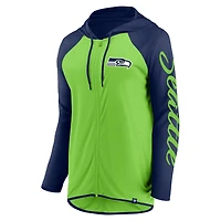 Women's Fanatics Neon Green/College Navy Seattle Seahawks Script Full-Zip Hoodie
