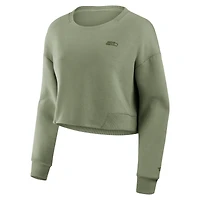 Women's Fanatics Olive Seattle Seahawks Studio Tri-Blend Cropped Pullover Sweatshirt
