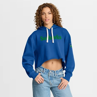 Women's Fanatics Royal Seattle Seahawks Oversized Heritage Cropped Hoodie