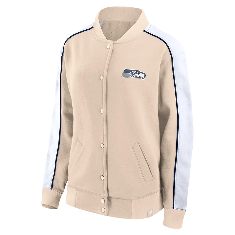 Veste universitaire décontractée Fanatics Tan Seattle Seahawks pour femmes, à boutons-pression.
