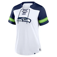 Women's Fanatics White/College Navy Seattle Seahawks Foiled Primary Lace-Up T-Shirt