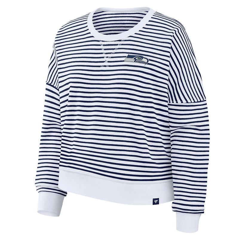 Sweat-shirt oversize rayé blanc/bleu marine Seattle Seahawks pour femme (Fanatics)