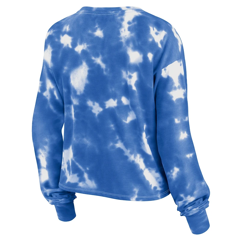 T-shirt à manches longues et col en V Fanatics pour femmes blanc/royal Seattle Seahawks Sport Resort Tie-Dye