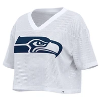 Women's Fanatics White Seattle Seahawks Oversized Mesh Cropped V-Neck Jersey