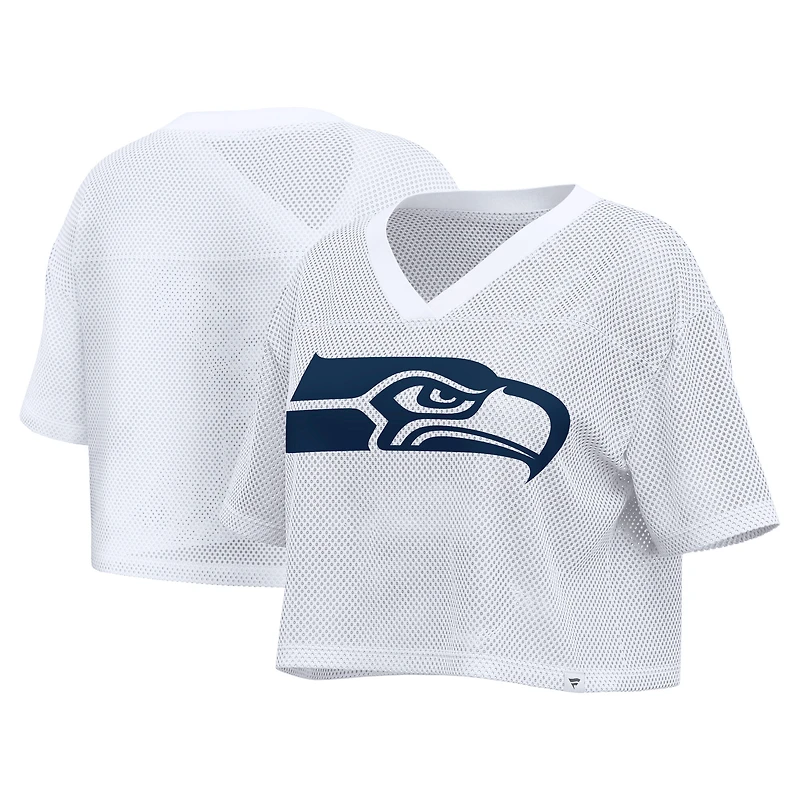 Maillot Fanatics blanc Seattle Seahawks pour femme, oversize, en maille, court