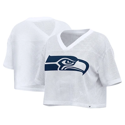 Maillot Fanatics blanc Seattle Seahawks pour femme, oversize, en maille, court