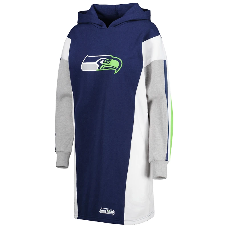 Robe t-shirt à capuche manches longues pour femme G-III 4Her by Carl Banks College Navy Seattle Seahawks Bootleg