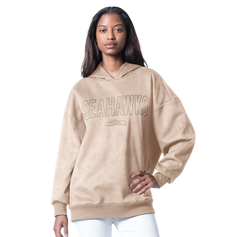 Women's G-III 4Her by Carl Banks Cream Seattle Seahawks Best Hitter Oversized Tunic Pullover Hoodie