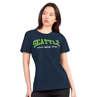 Women's G-III 4Her by Carl Banks  Navy Seattle Seahawks Super-Slim Lightweight Winning Crew T-Shirt